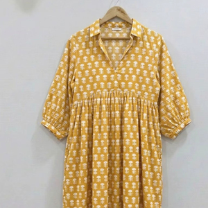 Women Cotton Hand Block Print Midi <b>Dress</b> Vintage <b>Boho</b> Floral <b>Summer</b> Casual <b>Dress</b> Soft Breathable Handmade Indian Wear - Product Image 1