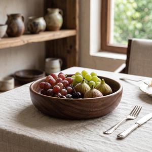 Tazón de Madera Maciza Hecho a Mano, Clásico, Sin Recubrimiento, para Servir, Cocina, Comedor, Frutas, Ensaladas, Bocadillos, Decoración para el Hogar - Product Image 1