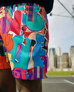 High Quality double <b>layer</b> 100% Polyester Skull Men's Shorts Sublimated Knee 5 Inch Inseam Full Graphic Print Custom Mesh Shorts - Product Image 5