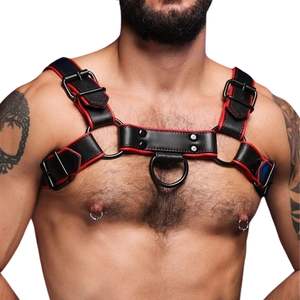 Harnais en cuir pour homme Hardline Bulldog rouge, ajustable, ajustement confortable sur la poitrine, cuir de qualité supérieure, vêtements de club - Product Image 6