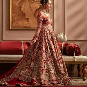 Royal Modern Bridal <b>Dress</b> Floor-Length Lace-Up Back Shoulder High Neckline Crystal Ruffles Embroidery Lace Wedding - Product Image 6