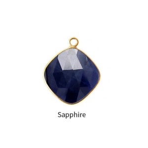 Cushion Cut Blue Sapphire Gemstone Pendant 15x15mm Gold Plated Bezel <b>Charm</b> for Handmade Birthstone Jewelry Making - Product Image 1