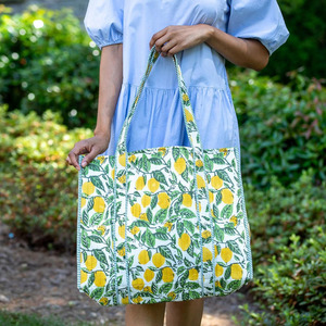 Bolso de Hombro Acolchado Ético de Gran Capacidad, Bolso de Compras, Bolso de Playa, Bolso de Algodón Acolchado con Estampado de Limones - Product Image 1