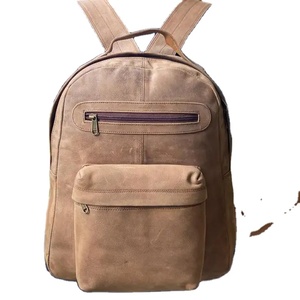 Nouveauté : Sac à dos en cuir Crazy Horse, idéal pour les voyages, avec poche latérale avant à fermeture éclair, sac de bureau robuste - Product Image 2