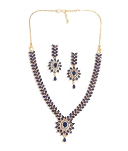 Conjunto de Collar con Gema de Zafiro Azul, Chapado en Oro de 22K, Estilo Colgante de Latón, Corte Marquesa Ovalado, Elegante Conjunto de Collar para Novia - Product Image 3