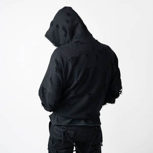 Sudadera con Capucha Estilo Urbano, Diseño Desgastado, Algodón Grueso, Mezcla de Algodón - Product Image 6