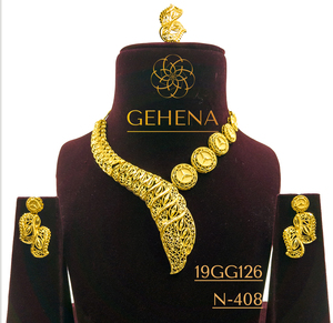 Ensemble collier en laiton plaqué or 24 carats 5 grammes court long et beau de créateur boucle d'oreille anneau à la mode nouveau tour de cou classique personnalisé pour - Product Image 1