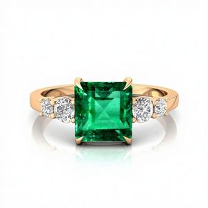 Le plus récent fabriqué à la main 14K or massif Halo naturel vert émeraude pierre précieuse et vrais diamants Solitaire anneaux beaux bijoux de pierre de naissance - Product Image 1