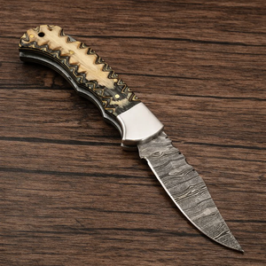 Cuchillo de Bolsillo Plegable de Acero de Damasco Hecho a Mano para Camping - Hoja Plegable con Mango de Madera, Personalizable OEM/ODM, Grado Industrial - Product Image 2