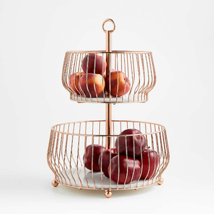Panier à fruits double niveau en fil de cuivre, support de rangement rond en métal pour comptoir de cuisine, design minimaliste - Product Image 1
