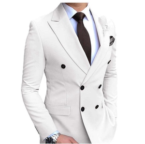 Traje de Negocios para Hombre, Blanco, de Lana, Cuello de Solapa, Corte Recto, Antiarrugas, de Poliéster - Product Image 1