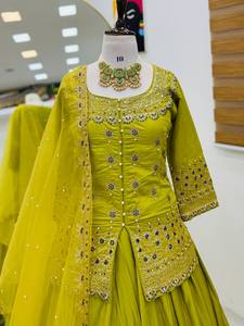 New Arrivals Latest Fashion Elegant Wedding <b>Party</b> Wear <b>Top</b> Lehenga Dupatta Set simmer silk - Product Image 2