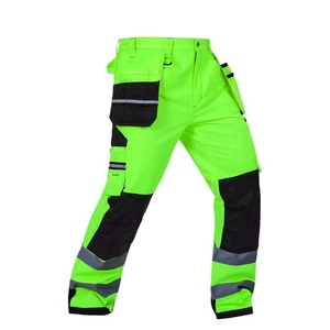 High Visibility Reflective <b>Work</b> Pants Men Safety Construction Cargo <b>Trousers</b> Multi Pocket Durable Neon Green Workwear <b>Trousers</b> - Product Image 2