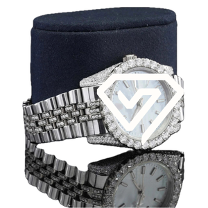 Reloj de Lujo Automático de 41MM con Esfera Blanca y Moissanita, Dos Tonos Oro y Plata, Reloj de Plata de Ley 925 con Incrustaciones Completas - Product Image 4