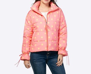 Custom Women's Polka Dot Stand Collar <b>Quilted</b> <b>Jacket</b> Zip-Up Drawstring Cuff Winter Padded Coat Manufacturer - Product Image 4