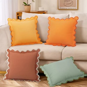 ปลอกหมอนอิงสี่เหลี่ยมสีพื้นพร้อมขอบระบายสไตล์นอร์ดิก ของตกแต่งบ้าน ปลอกหมอนผ้าฝ้ายแบบปิดด้านหน้า - Product Image 1