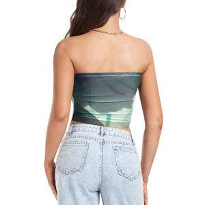 Top Corto Estético sin Tirantes para Mujer, con Estampado por Sublimación, Estilo Elegante, para Salidas Nocturnas y Moda Moderna - Product Image 2