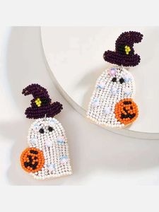 Elegant Trendy <b>Halloween</b> BOO Drop <b>Earrings</b> High Quality Seed Bead Beaded Embroidery Jewelry Premium Design Beauty India - Product Image 5