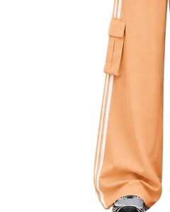 Pantalon cargo ample pour femme, couleur beige pêche, avec bandes latérales blanches, taille haute, coupe décontractée, style streetwear, personnalisable par le fabricant - Product Image 3