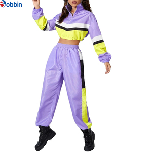 Hot Selling Custom Polyester Color Block Half Zip Jacket & Jogger Pants Outfits <b>Women</b> <b>Windbreaker</b> Tracksuit Sweatsuit 2 Pcs Set - Product Image 3