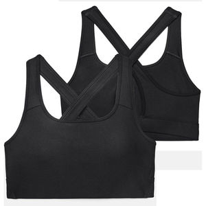 Women's Black Racerback Sports Bra High Support <b>Cross</b> Back Design for Yoga Workout - Product Image 1