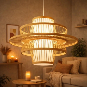 Lampe suspendue en bambou superposé, style scandinave Japandi, en rotin, éclairage naturel fait main, fournisseur en gros - Product Image 5