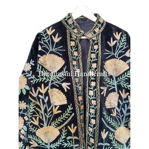 Veste en Velours Doux et Coton Unisexe, Manteau d'Hiver Boho Hippies Suzani Brodé à la Main, Tenue de Fête pour Femme, Printemps et Automne - Product Image 1