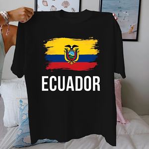 Camiseta de mujer de algodón puro con bandera ecuatoriana y texto ajuste cómodo - Product Image 1