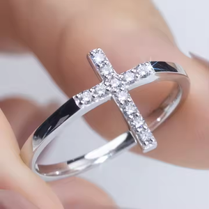 <b>Cross</b> Diamond <b>Ring</b> Round Brilliant Cut Lab Diamonds Religious Style Unisex Jewelry - Product Image 5