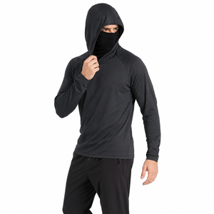 Sweat-shirt à capuche noir pour homme, manches longues, UPF 50, séchage rapide, performance, pêche, couleur unie, pull-over - Product Image 3
