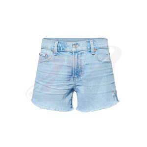 Shorts de Mezclilla Desgastados de Cintura Alta para Mujer, Color Azul Claro, con Dobladillo Deshilachado, Estilo Casual de Verano, Corte Regular con Bolsillos - Product Image 5