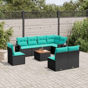 Juego de sofás de jardín de ratán sintético negro de 9 piezas con cojines, colección de muebles de patio - Product Image 1
