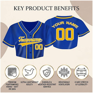 Maillot de baseball court bleu personnalisé pour femme avec col en V, nom et numéro personnalisés, 100 % polyester, maillot athlétique premium pour équipes - Product Image 2