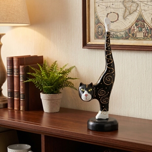 Figurine d'animal en bois d'albizia faite à la main, queue de chat noire avec ornements dorés, artisanat de Bali, décoration d'intérieur, cadeau, sculpture en bois, art - Product Image 4