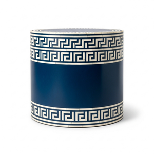 Table d'appoint ronde de luxe en métal industriel avec incrustation de os, motif clé grecque fait main, tabouret d'appoint pour salon et appartement - Product Image 1