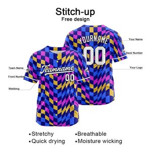 Camiseta de Béisbol Sublimada Personalizada Unisex de Manga Corta con Patrón a Cuadros, Nombre del Equipo 00, Secado Rápido, Poliéster, para Adultos, Todas las Temporadas - Product Image 3
