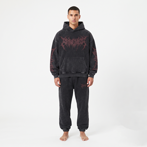 Conjunto Deportivo para Hombre, Estilo Acid Wash, Oversize, Mezcla de Algodón, Transpirable, para Gimnasio, Running, Casual, Diseño Gráfico - Product Image 1