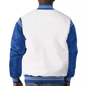 Chaqueta Varsity Blanca y Azul para Hombre, Corte Regular, Cuello Alto, Cierre de Cremallera, Material de Lona, Estilo Casual, Ropa de Invierno, Logotipo Frontal - Product Image 4