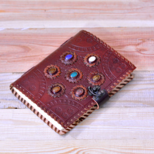 Custom 7 Stone Handmade Genuine <b>Leather</b> Journal Vintage Design Unlined Woodfree Paper Hardcover High Quality Gift Sketchbook - Product Image 2