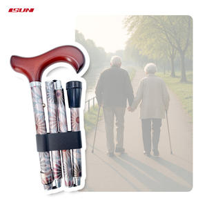 Bastón ultraligero plegable en 5 posiciones con diseño estampado, mango de madera y punta antideslizante. - Product Image 1