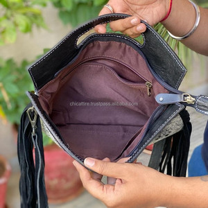 Sac à main à franges en cuir de vachette usiné à la main Sac à bandoulière en cuir usiné coloré pour femmes élégantes Idéal Sac à bandoulière à poignée supérieure - Product Image 5