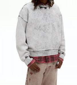 เสื้อยืดสตรีทแวร์แบบคัสตอม ขอบดิบ พิมพ์ลายกราฟิก ผ้าคอตตอนหนา เสื้อสเวตเชิ้ตวินเทจฟอกสี เสื้อแขนยาวสองชั้นสำหรับผู้ชาย - Product Image 3