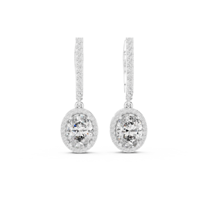 Luxury <b>Silver</b> Oval Halo Diamond Drop Earrings Unisex Trendy Fine Jewelry for <b>Wedding</b> & Engagement - Product Image 1