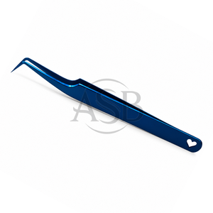 Pinzas de 45 Grados para Extensión de Pestañas, Acero Inoxidable con Plasma Azul, Logotipo Personalizado, Punta Fina, Instrumento de Belleza - Product Image 1
