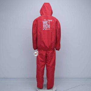 Ensemble de survêtement réfléchissant à capuche rouge We Run Sports, coupe-vent, longueur intégrale, 2 pièces, imperméable, polyester, sportif, unisexe, toutes saisons - Product Image 2