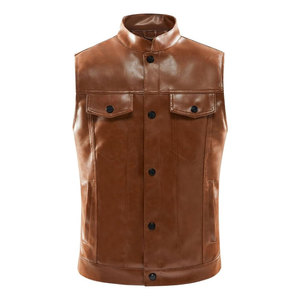 Vêtement en cuir cognac pour homme, poche à rabat solide, bouton pression, tenue tactique, best-seller, doux, durable, vêtements de club pour motards - Product Image 1