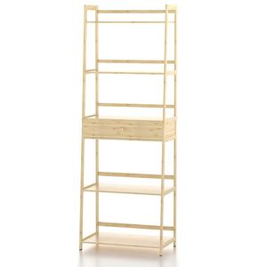 WTZ Libreria Moderna a 5 Ripiani, Scaffale Alto a Scala con Cassetti, Colore Naturale BC 239 per Camera da Letto, Soggiorno, Ufficio - Product Image 2