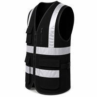 Nouveau Gilet de Sécurité Noir en Maille Polyester Imperméable 2026 avec Bandes Réfléchissantes, Fermeture Éclair et Poches Avant/Arrière – Tenue de Travail pour Usine
