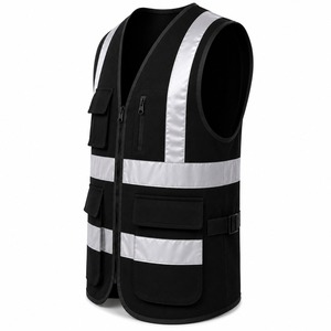 2026 New Black <b>Mesh</b> Safety Vest Reflective Strips Zip Closure Front Back Pockets Workwear Uniform Factory Direct Supplier - Product Image 2