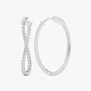 Boucles d'oreilles créoles ondulées serties de diamants de laboratoire ronds de 1,40 carat en or blanc 14 carats, certifiées IGI, pour femme, tendance, pour acheteurs en gros - Product Image 1
